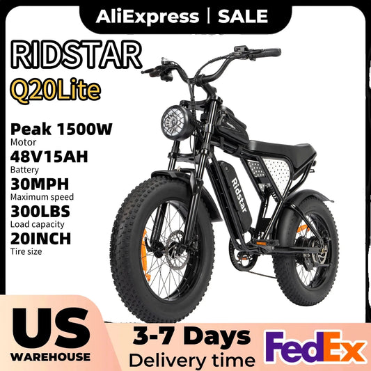 Ridstar Q20Lite Electric Fat Tire Bicycle 1500W 48V 30MPH