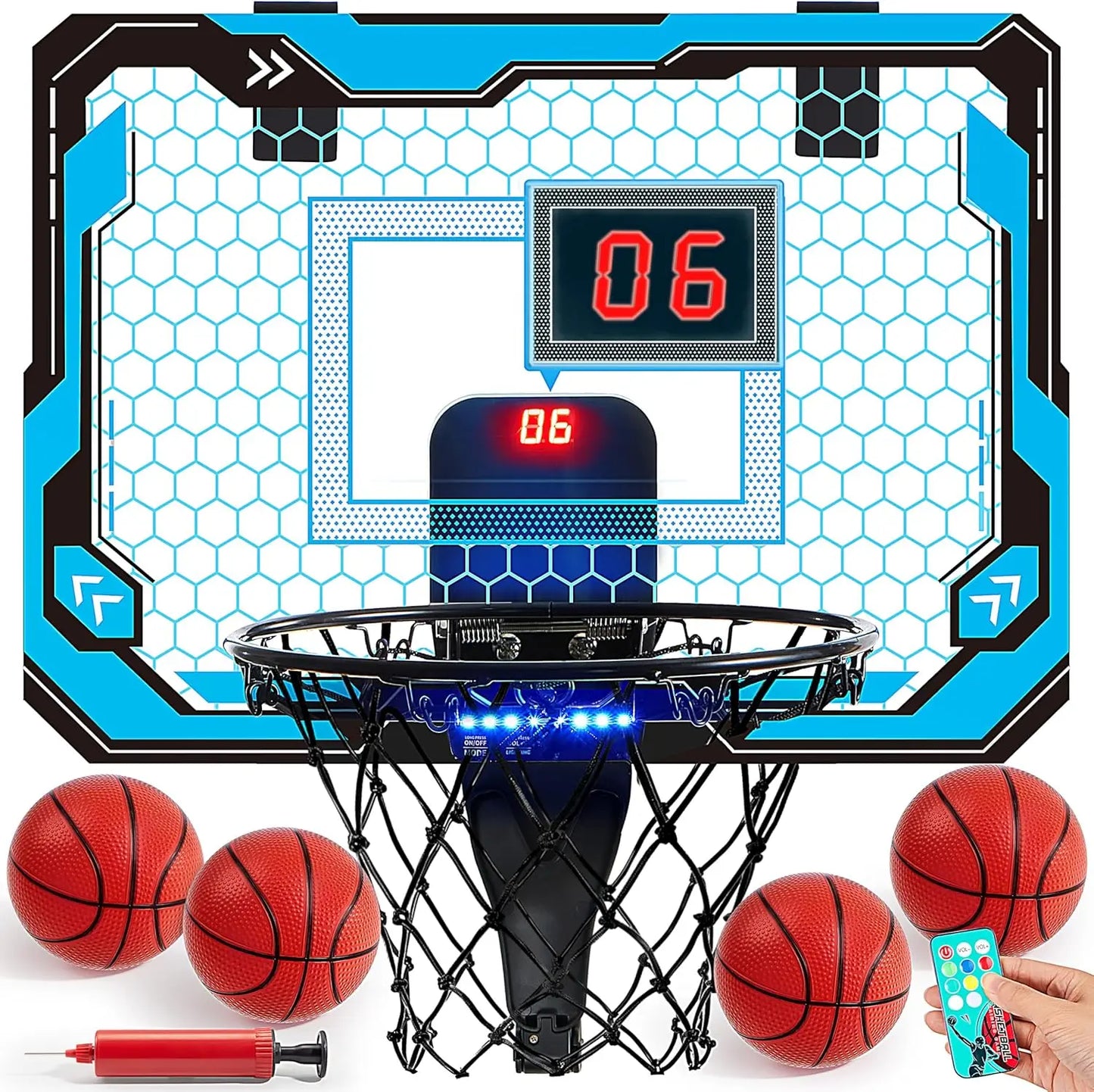 Joyfy Mini Indoor Basketball Hoop With LED Scoreboard Over The Door Set Includes 4 Balls
