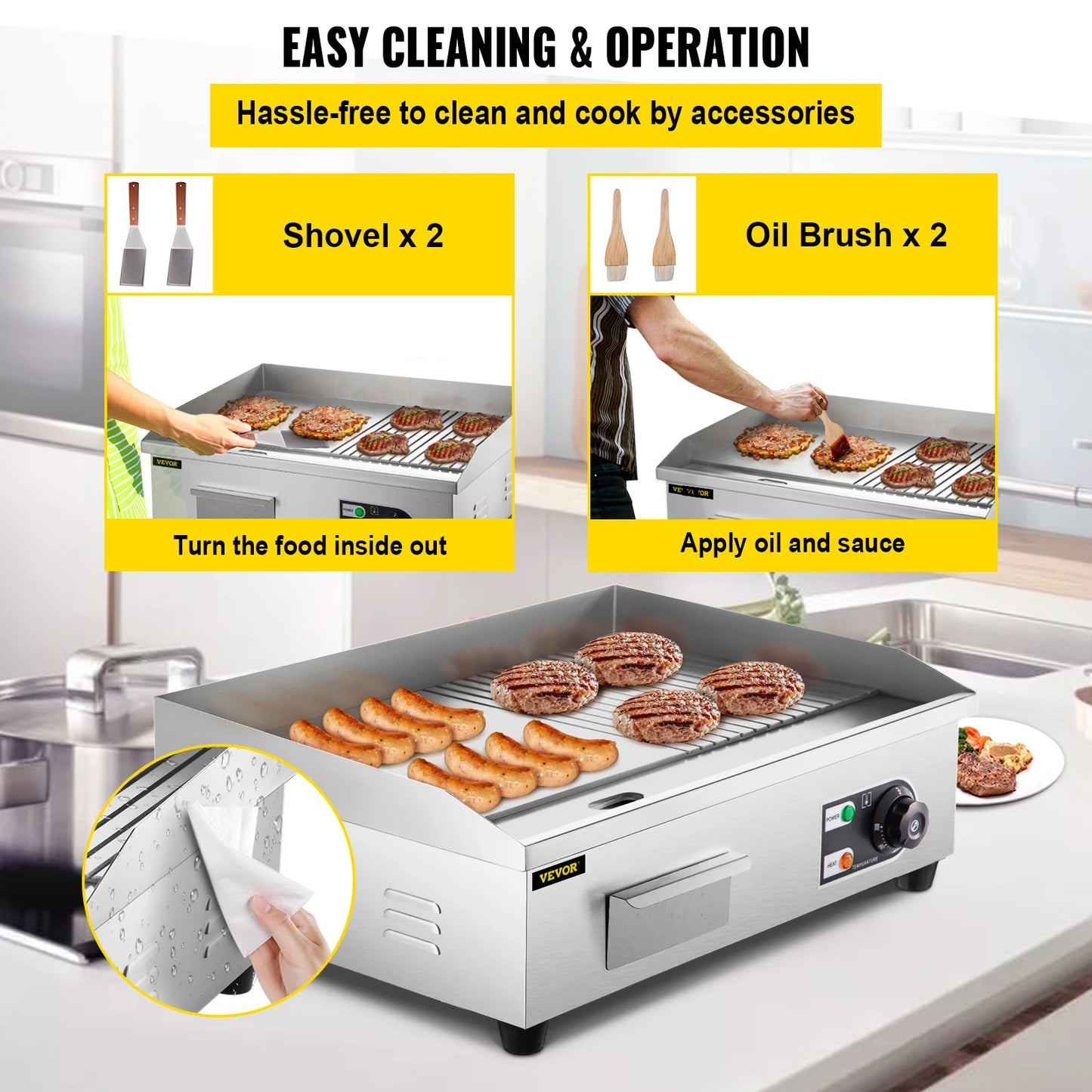 SucceBuy 14"-22" Electric Countertop Griddle Teppanyaki Grill 1600W/3200W Stainless Steel Flat Top Grills for Pancake Chicken