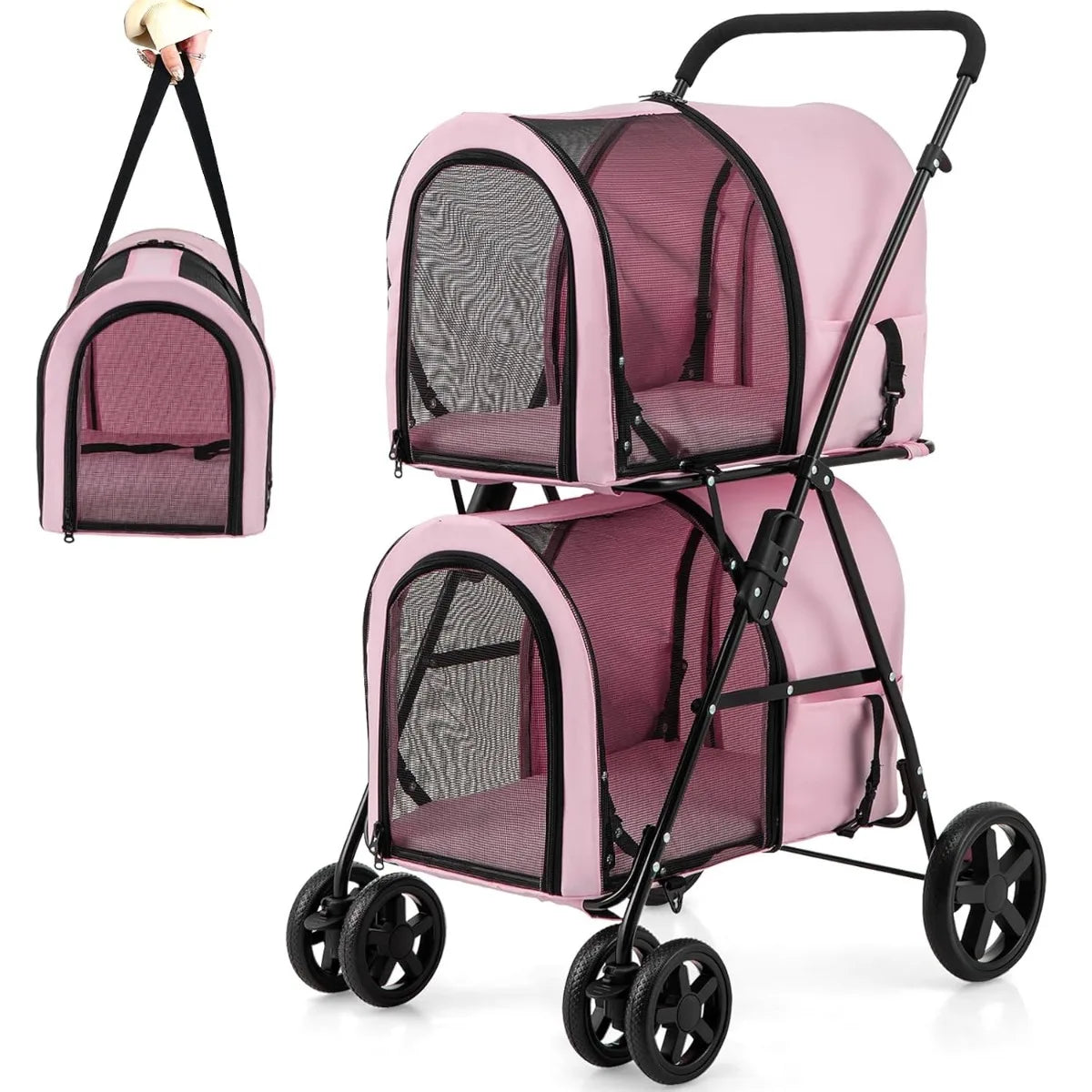 XMSJ Giantex Double Pet Stroller With Detachable Carrier Bags