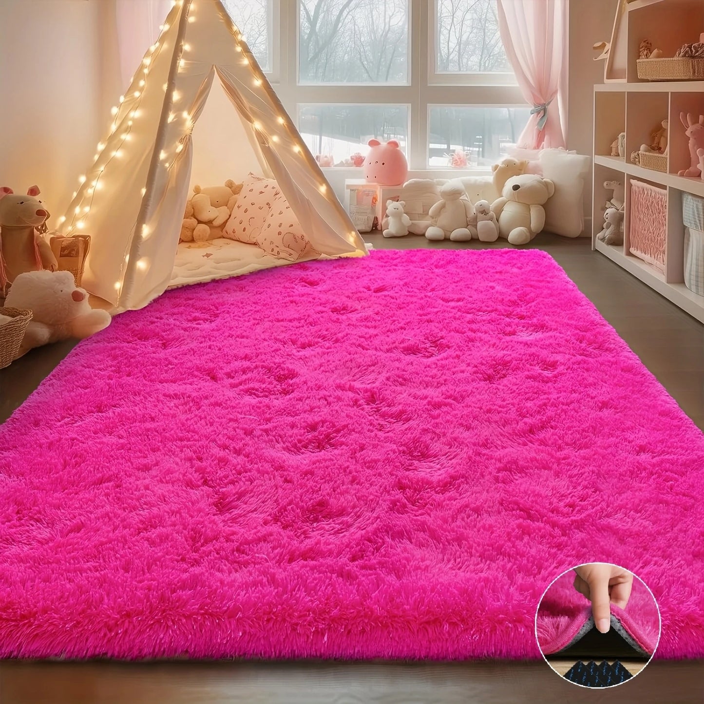 Noned Soft Shaggy Non Slip Rug for Living Room Bedroom Nursery Luxury Plush Carpet Includes Four Rug Stickers