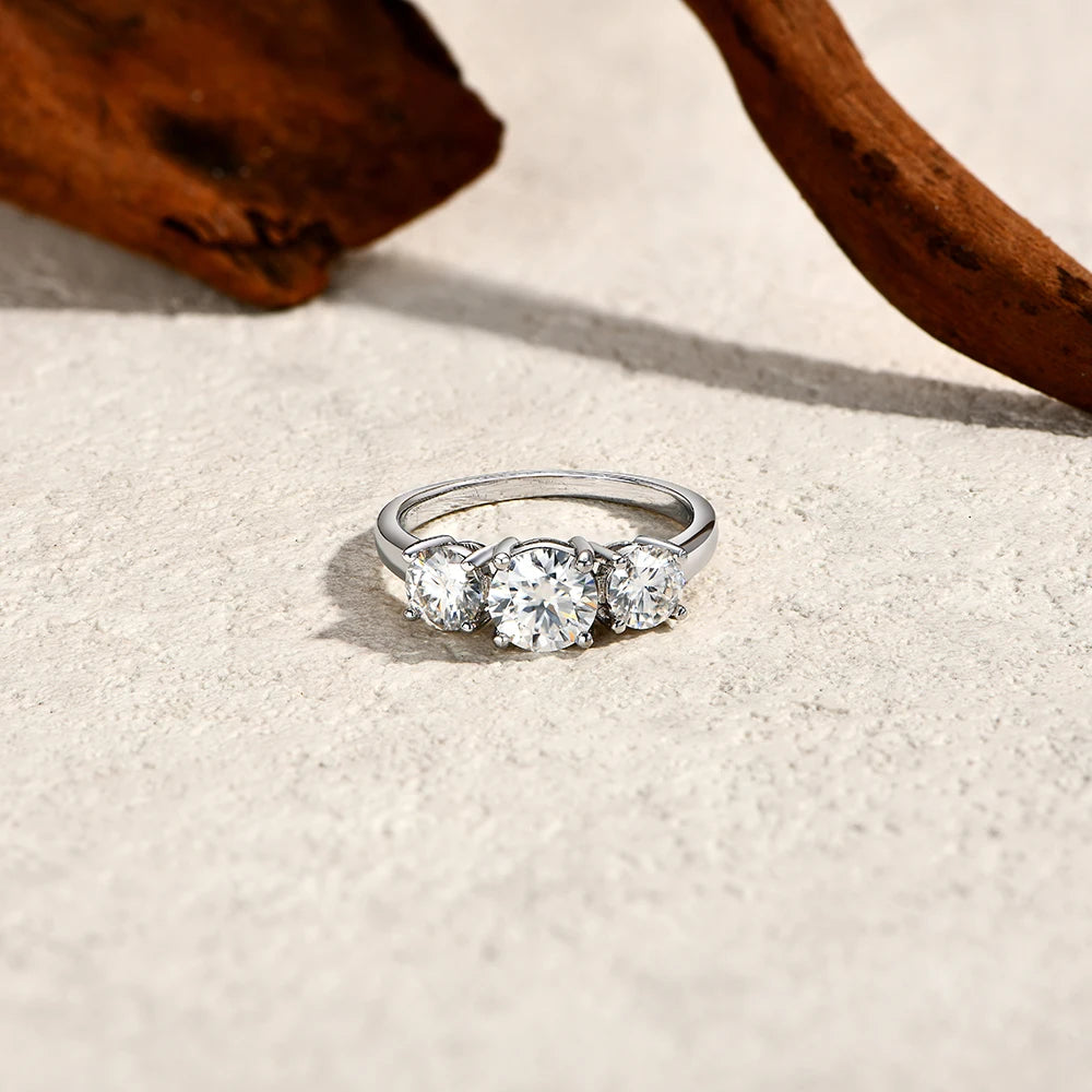 ATTAGEMSC Moissanite Rings Three Round Cut S925 Sterling Silver