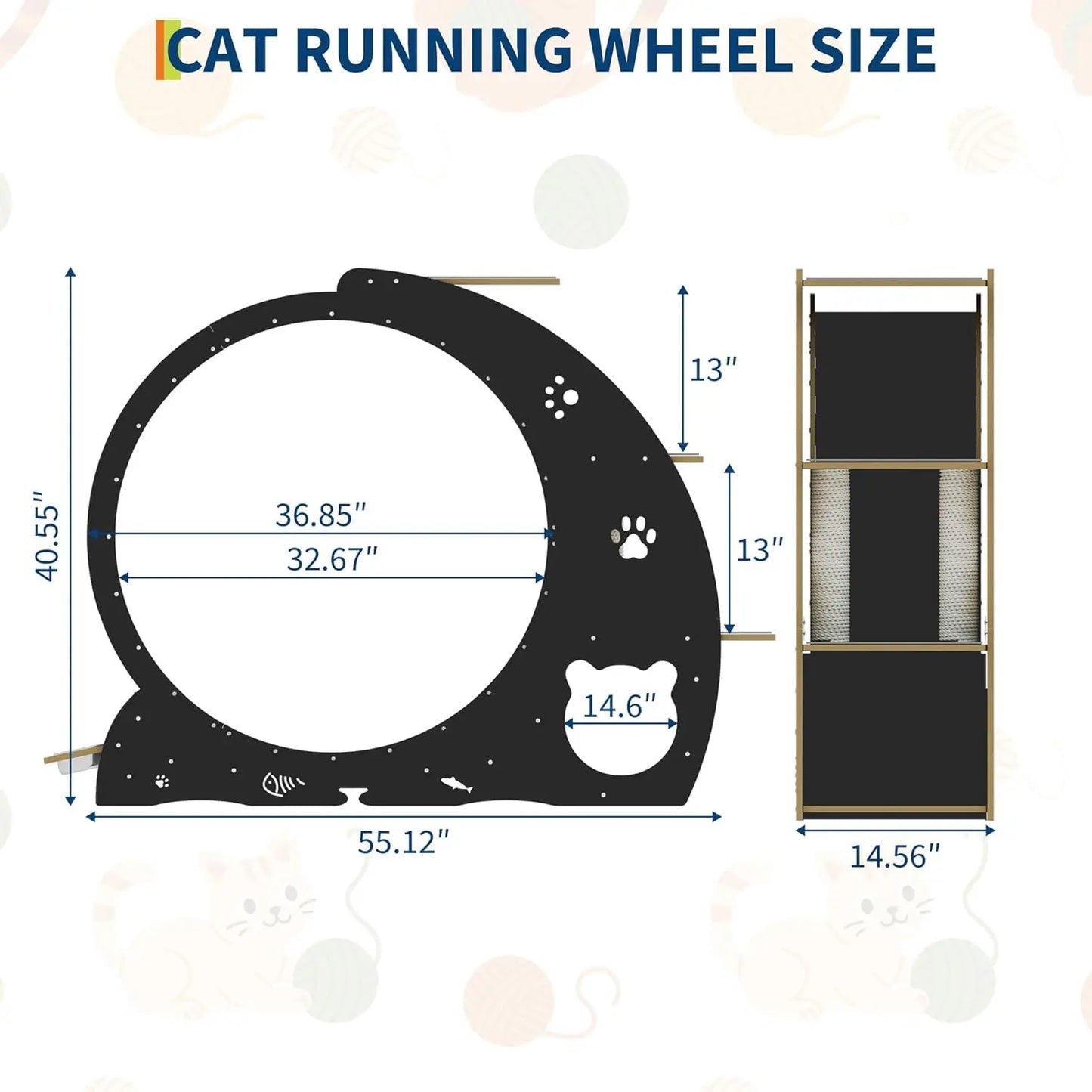 4-in-1 Cat Wheel for Indoor Cats, 40 Inch Large Cat Exercise Wheel & Treadmill, Multi-Functional Pet Activity, Customized