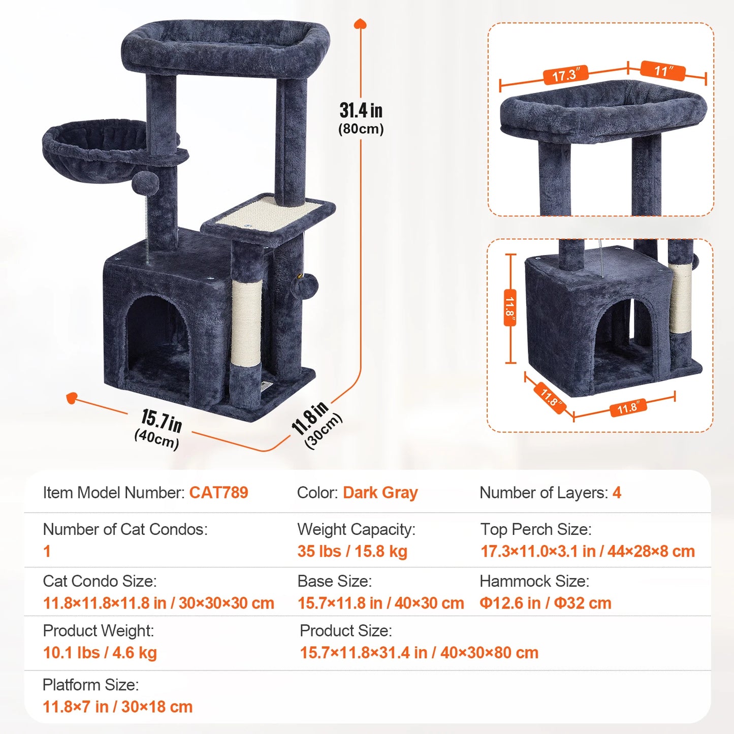 NONECN Cat Tree With Condo And Scratching Post For Cats