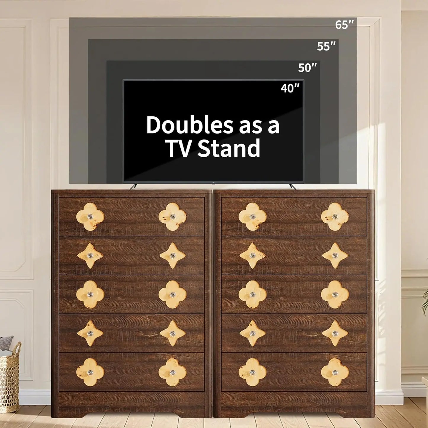 3/5-Drawer Fluted Dresser - Large Bedroom Storage Bedside Cabinet Nightstand Organizer for Bedroom Closet Nursery Living Room