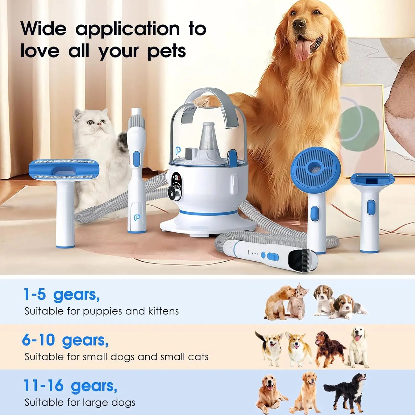 HiMISS Dog Grooming Vacuum Kit With Pet Hair Suction