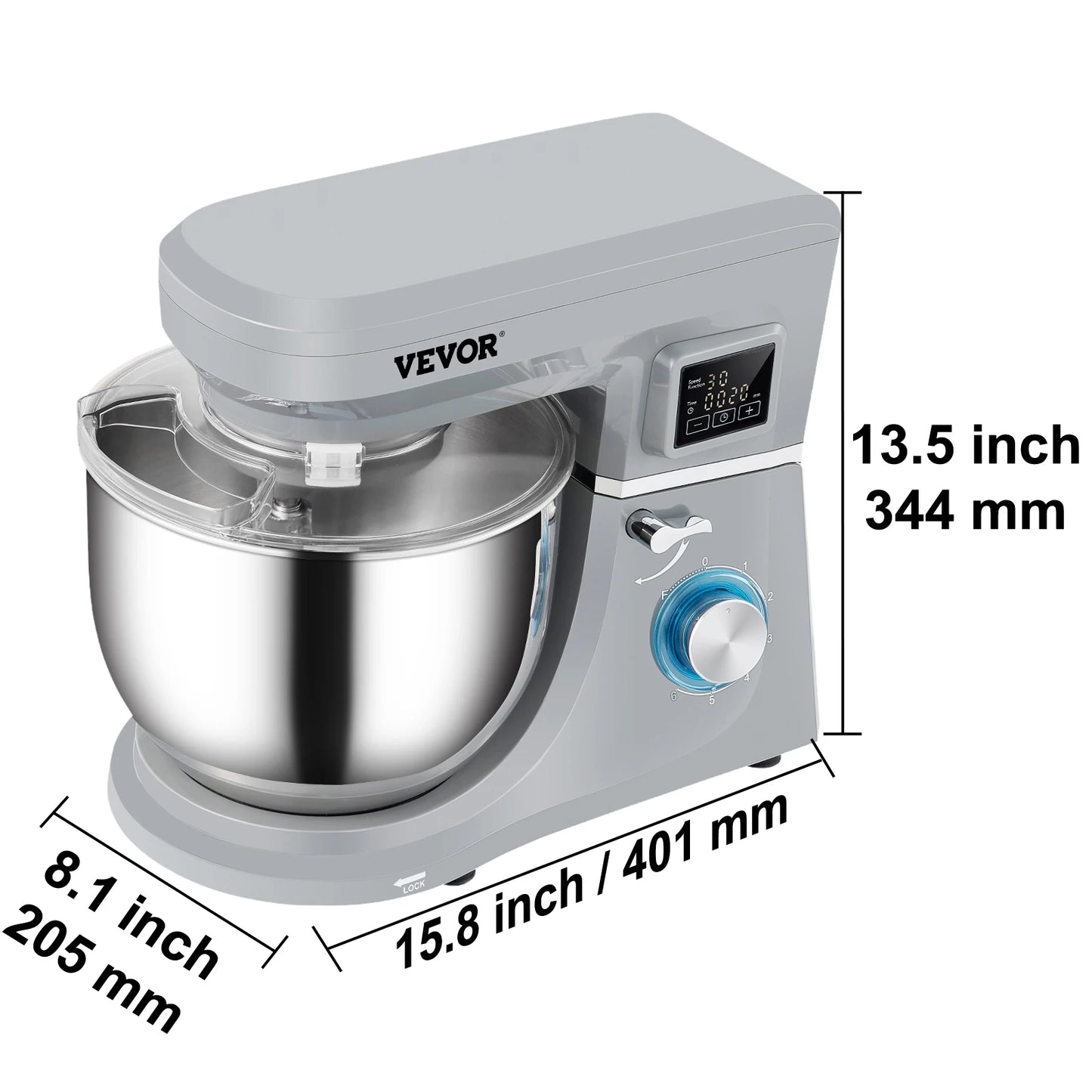 SucceBuy 5 IN 1 Stand Mixer Tilt-Head Multifunctional Electric w/ 6 Speeds LCD Screen Timing 7.4 Qt Stainless Bowl Dough Hook