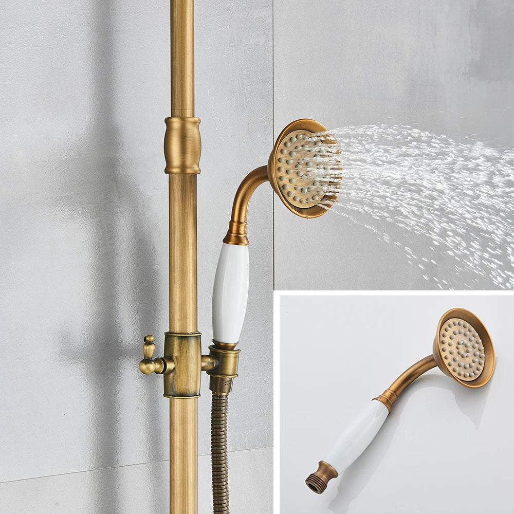 SAFLIHCAR Brushed Antique Brass SpaQuality ShowerFaucetSystem WallMounted DualHandles PremiumGrade LifetimeWarranty