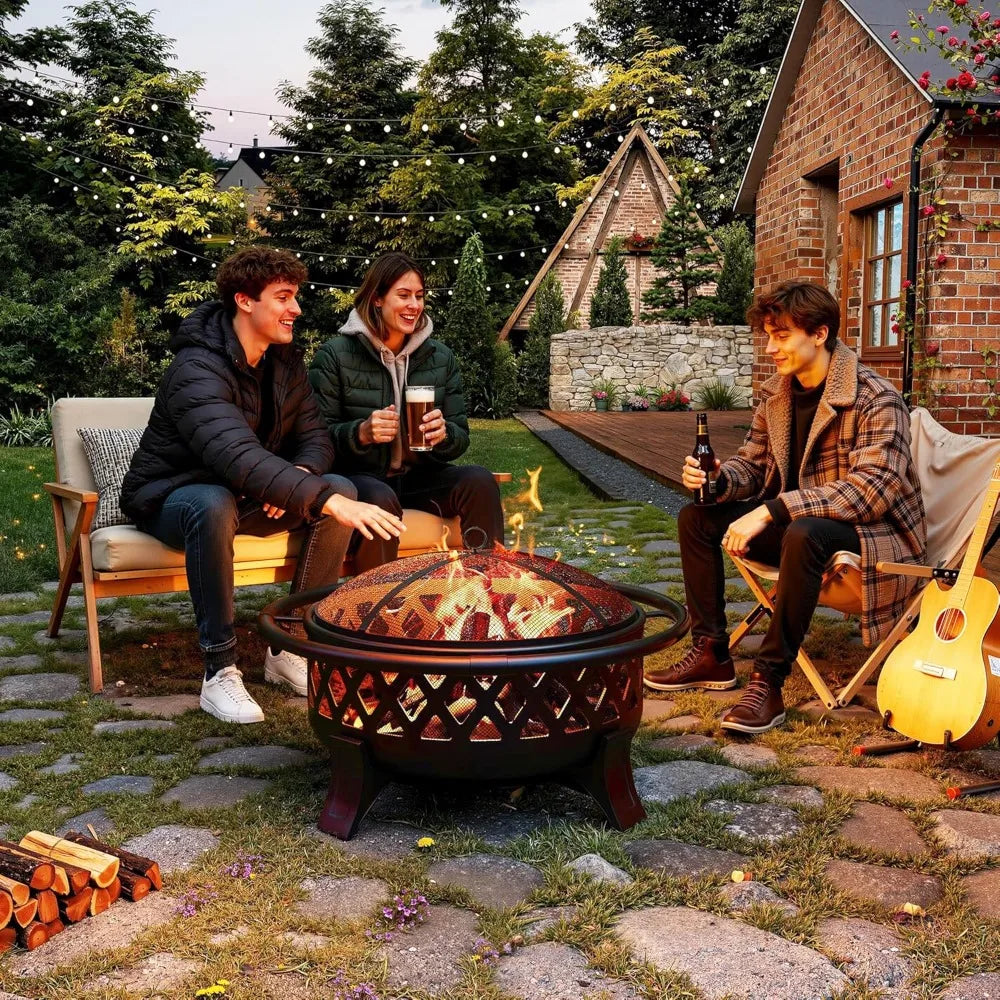 DAFIFY Wood Burning Outdoor Fire Pit With Stoker And Spark Screen For Camping And Patio