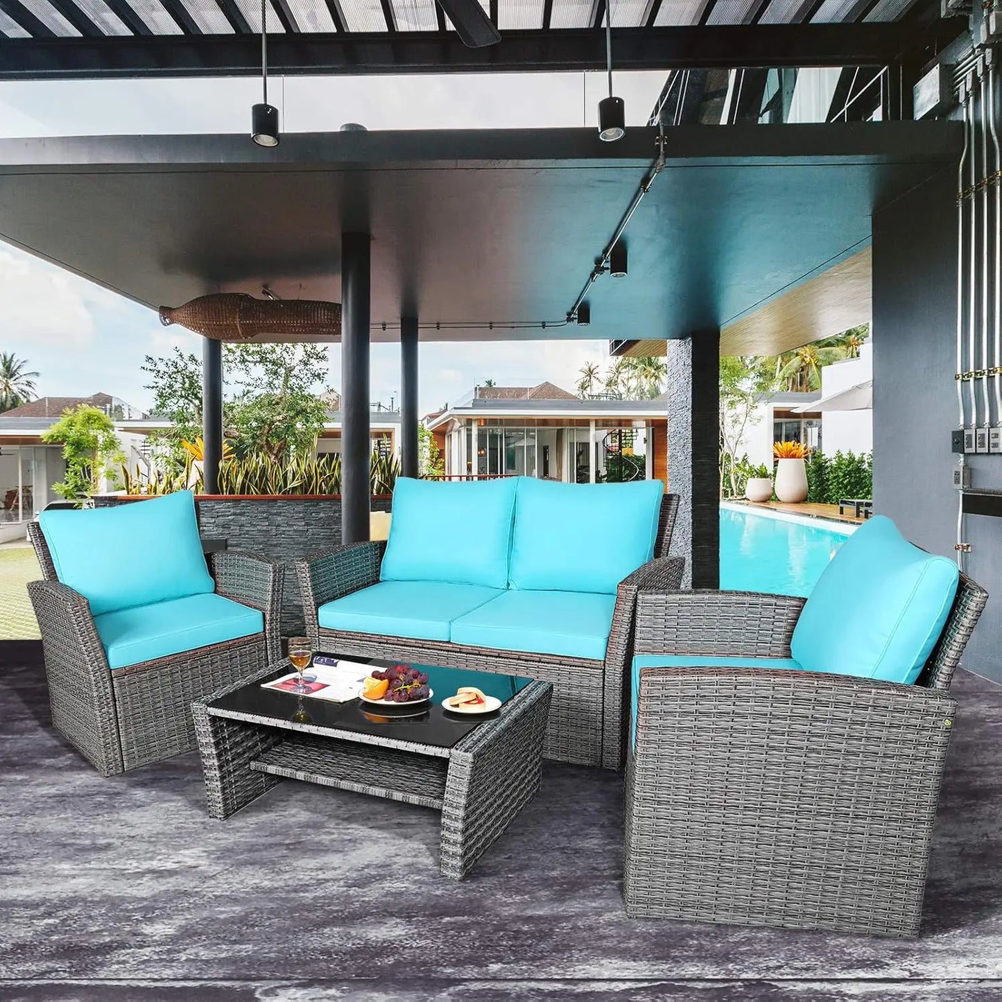 Patio Furniture Set All Weather Outdoor Sectional Rattan Sofa Table