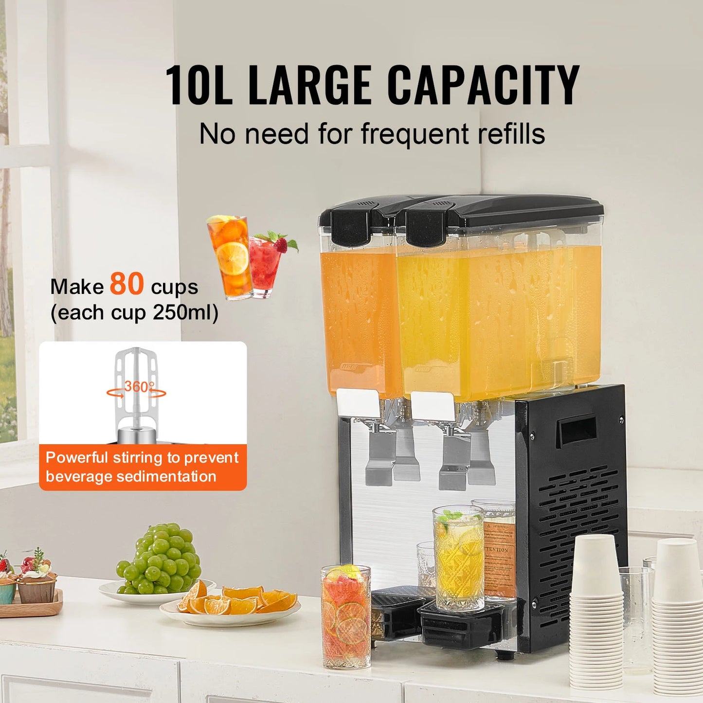 SucceBuy 1/2 Tanks Commercial Beverage Dispenser 10L/12L/18L Per Tank Juice Dispenser Stainless Steel Ice Tea Drink Machine