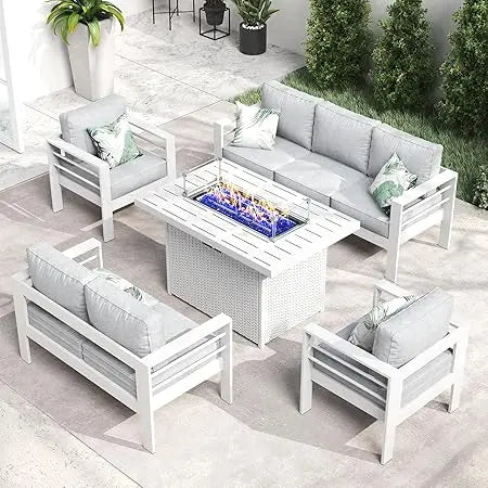 Premium AllWeather Aluminum Outdoor FirePit Table 5 Piece OutdoorPatio ConversationArea