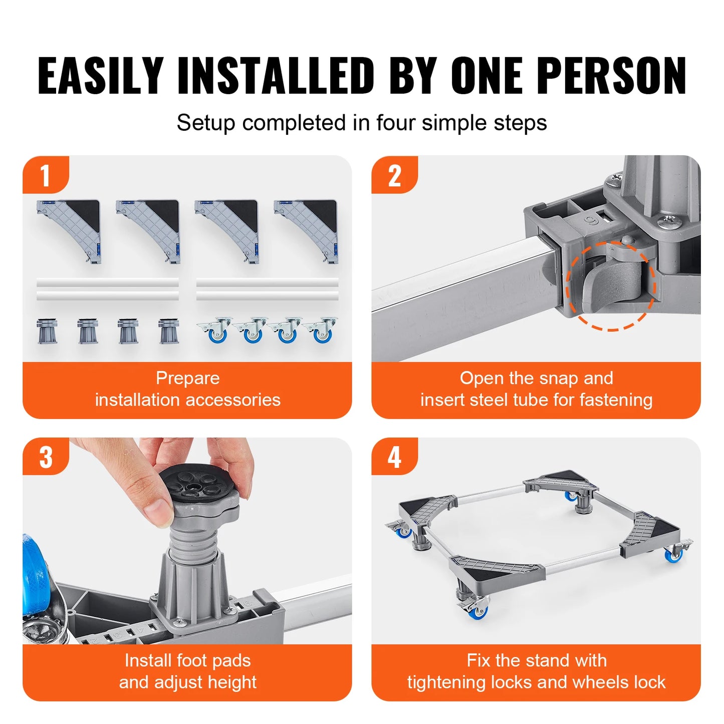 SucceBuy 400 lbs Mini Fridge Stand Mover Adjustable Mobile Base with 4 Locking Swivel Wheels for Washing Machine Refrigerator