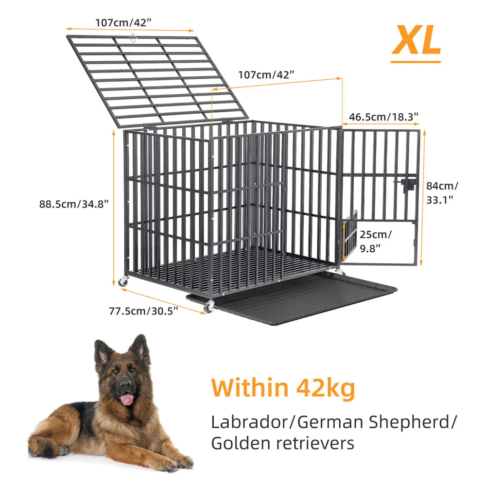 Borwarth Heavy Duty Dog Crate Chew Resistant Square Tube With Lockable Wheels