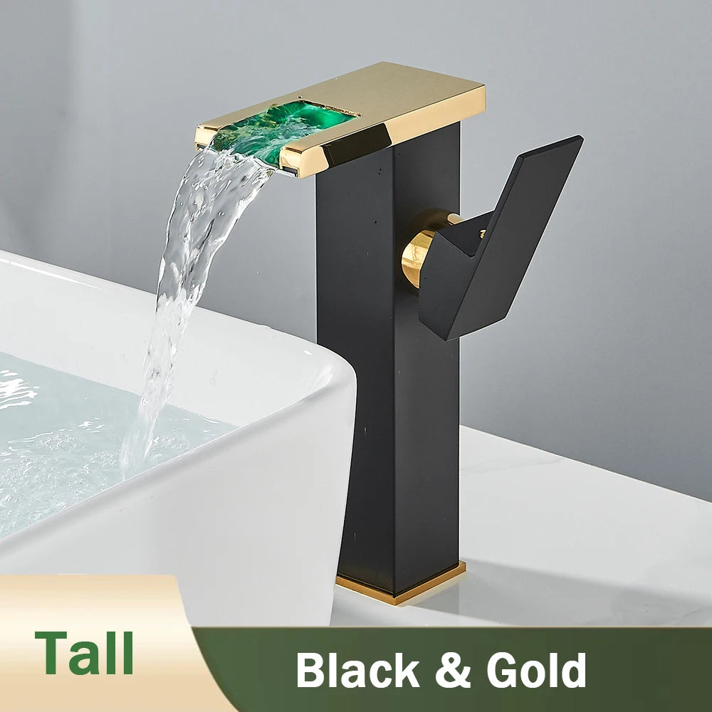 Rozin LED Bathroom Basin Faucet Waterfall Hot Cold Deck Mounted