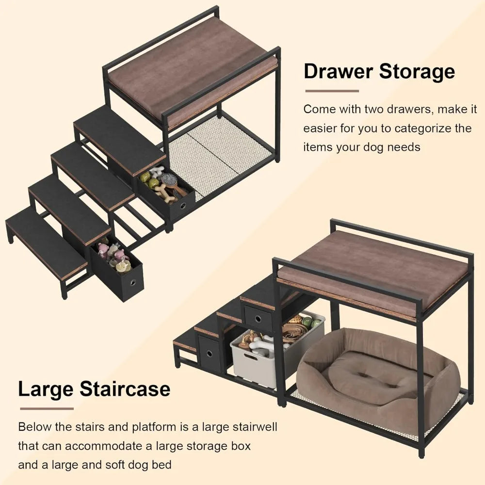 Dual Level Pet Bunk Bed With Detachable Stairs And Storage