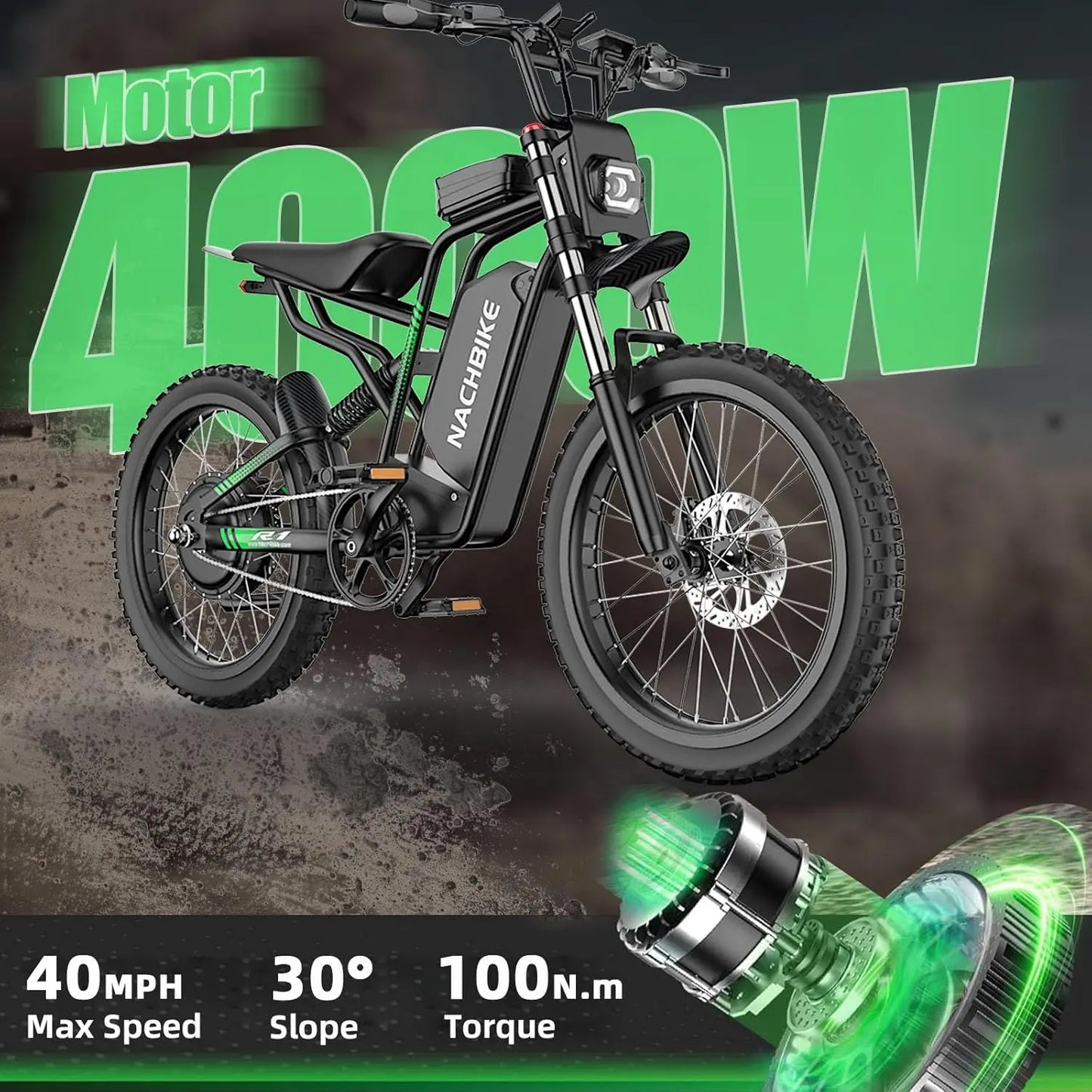 R1 Electric Dirt Bike Peak 4000W Brushless Motor 60V 25Ah