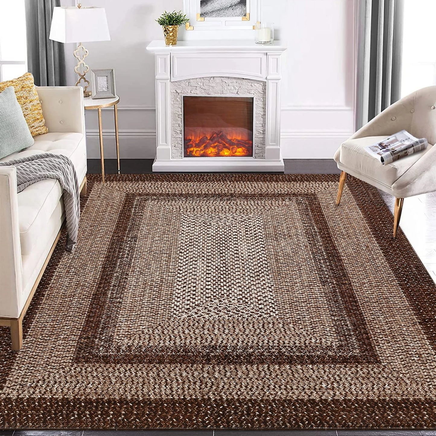 HiMIS Washable Braided Area Rug Non Slip For Living Room