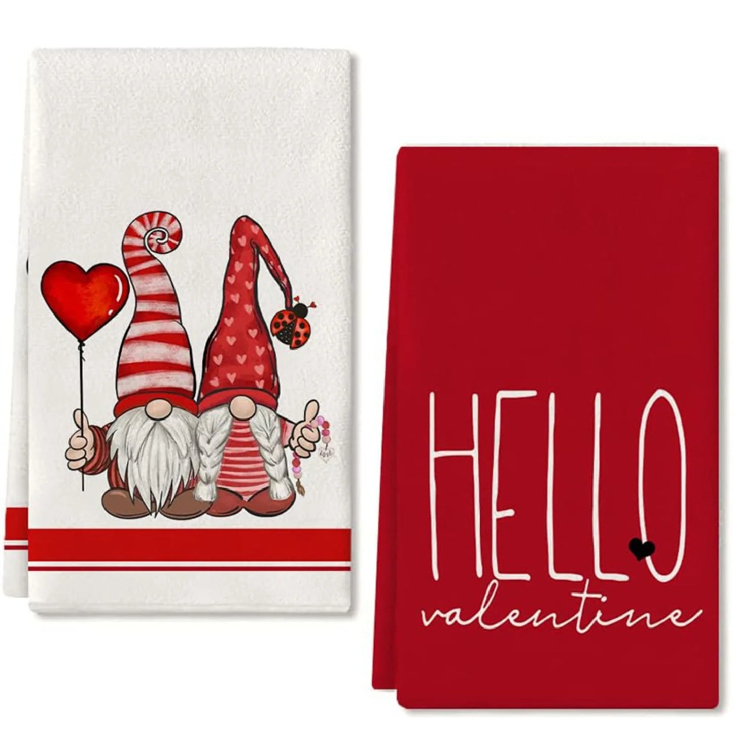 Valentine Heart Gnome Print Towels Set for Bath Kitchen Premium