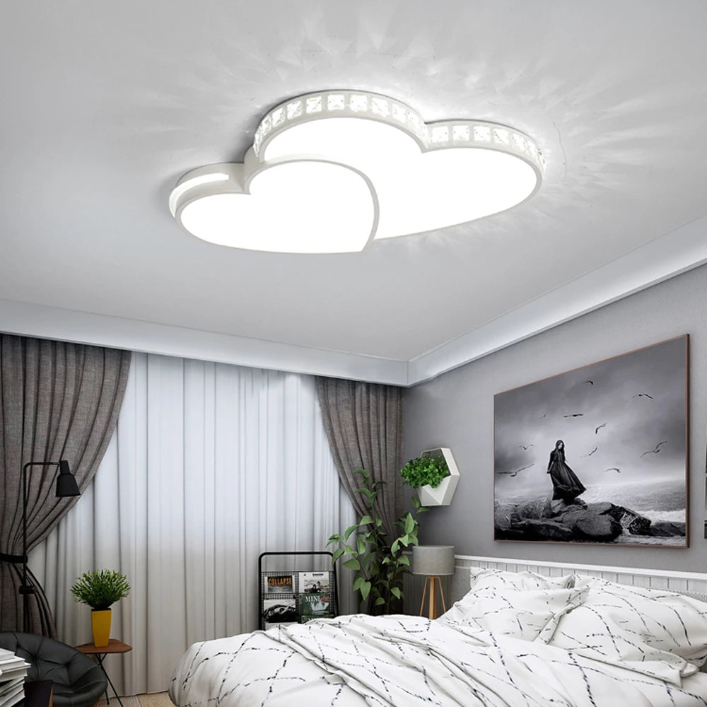 Modern Heart Shaped Ceiling Light Crystal LED Flush Mount For Kids And Living Room