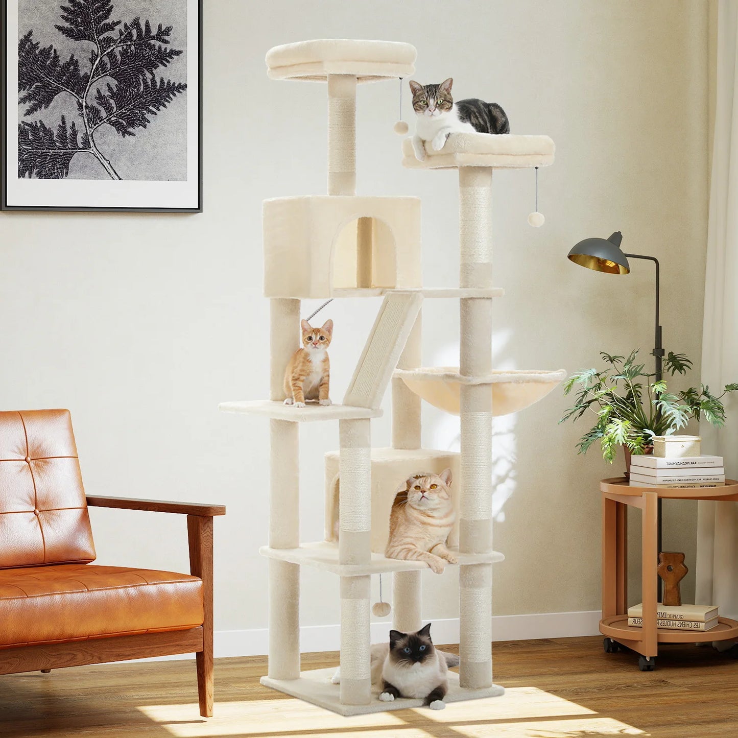 PEQULTICN Multi Level Cat Tree With Scratching Posts And Condo