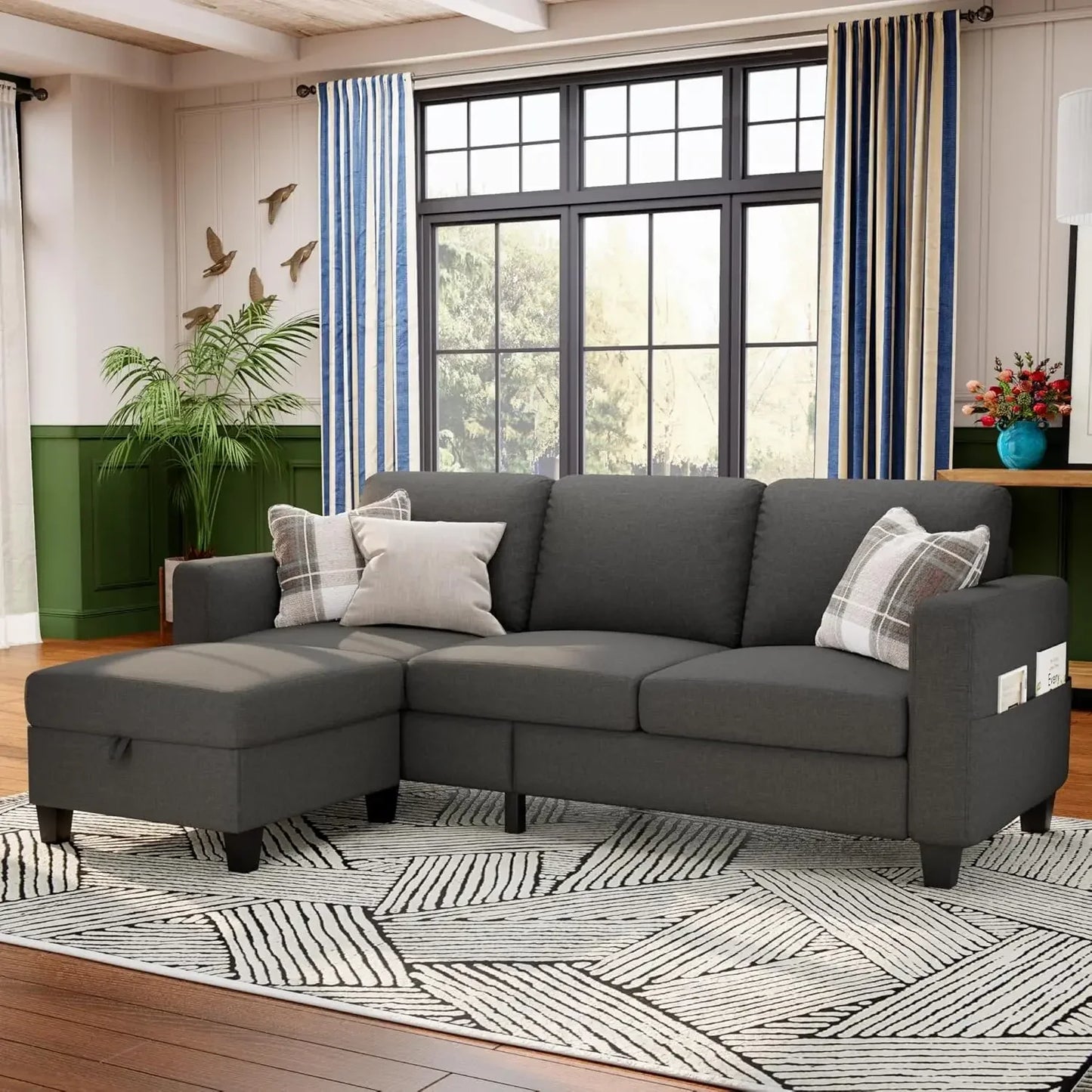 L-Shaped Sectional Sofa Pet-Friendly Linen Modular 3-Seater