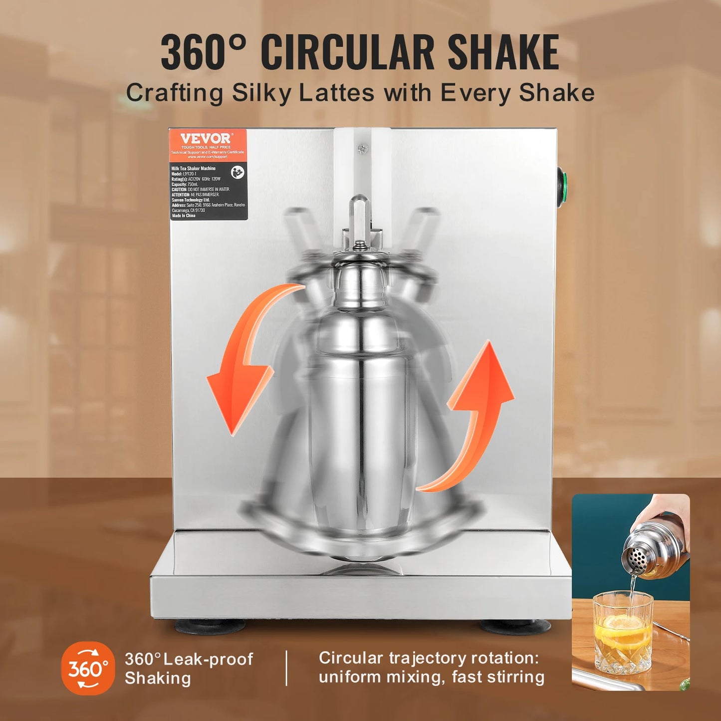 SucceBuy Milkshake Maker Machine 120W Commercial Milk Tea Shaker Machine Single Head Milk Shake Mixer Machine for Milk Tea Store