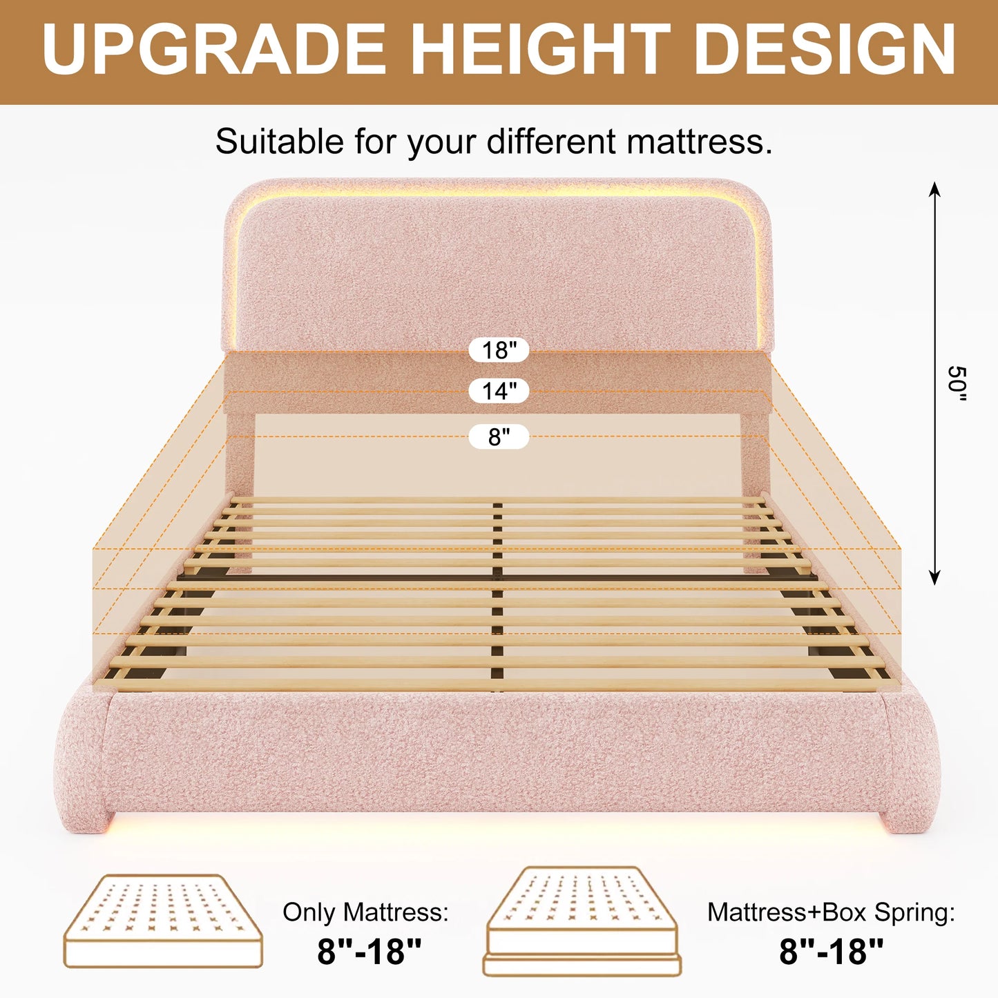 SIBEDSCN LED Bed Frame With Storage Drawers Velvet Upholstery Rounded Headboard