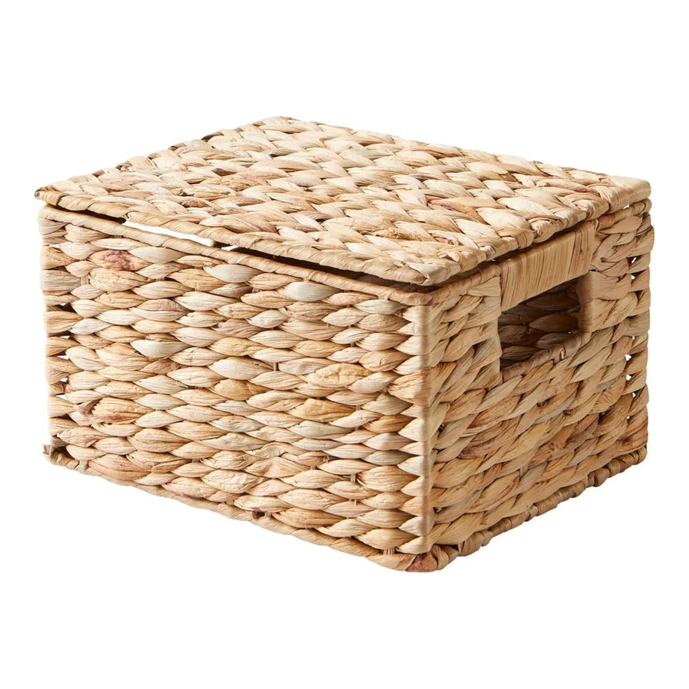 Hyacinth Basket With Lid Handmade Woven Storage Organizer For Home And Bathroom Decor