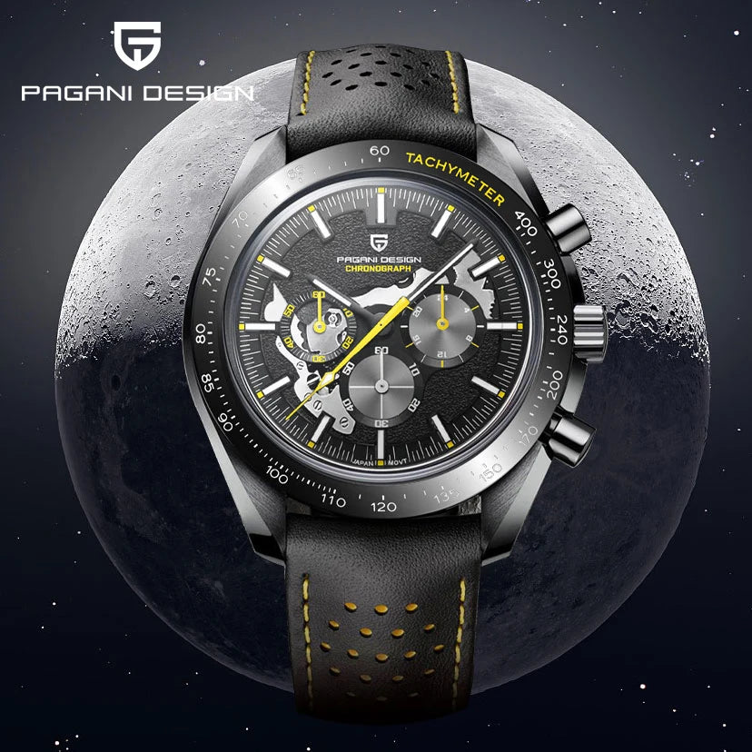 PAGANI DESIGN Moon Dark Mens Skeleton Chronograph Watch