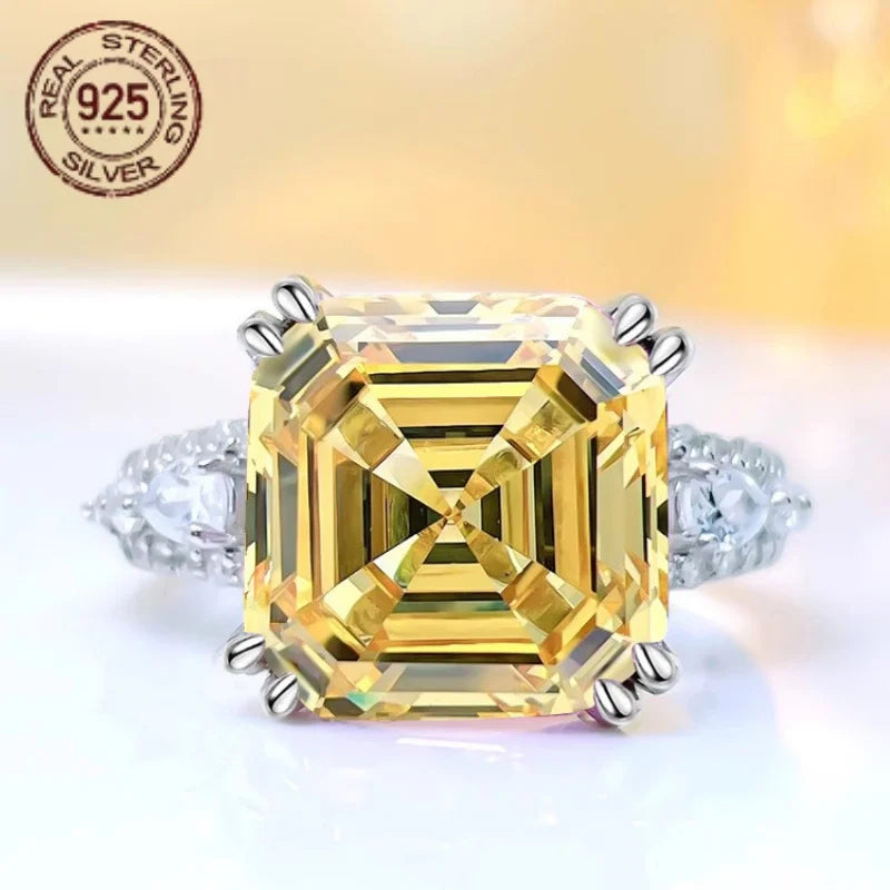WPOOCC Asscher Cut Zircon Ring Wedding 925 Sterling Silver