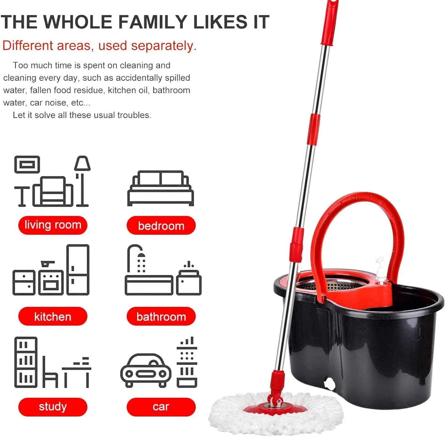 NONECN Spin Mop Bucket Set With Wring System Microfiber Heads