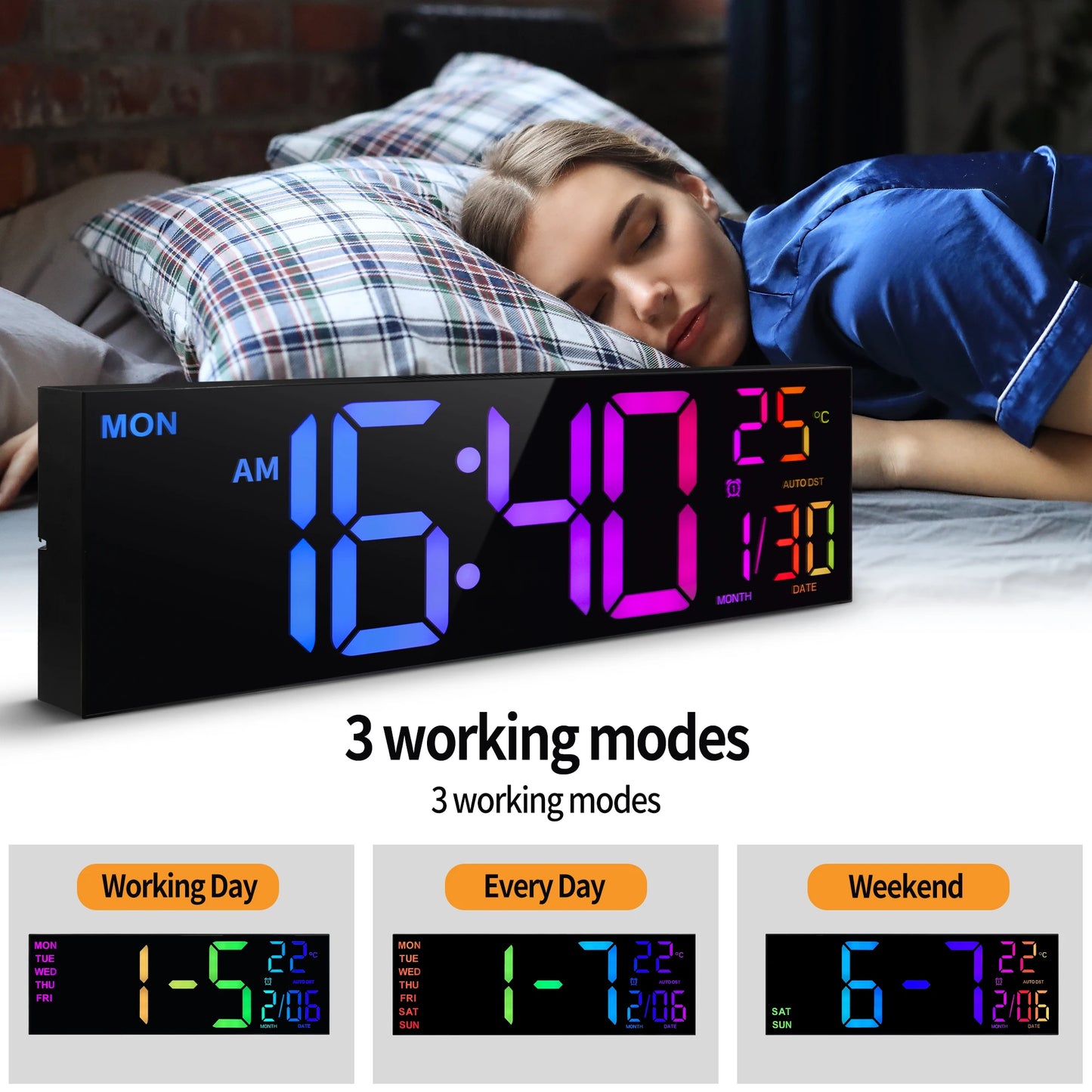 LED Digital Wall Clock With Remote Alarm Temperature ChronographDisplay Synchronization