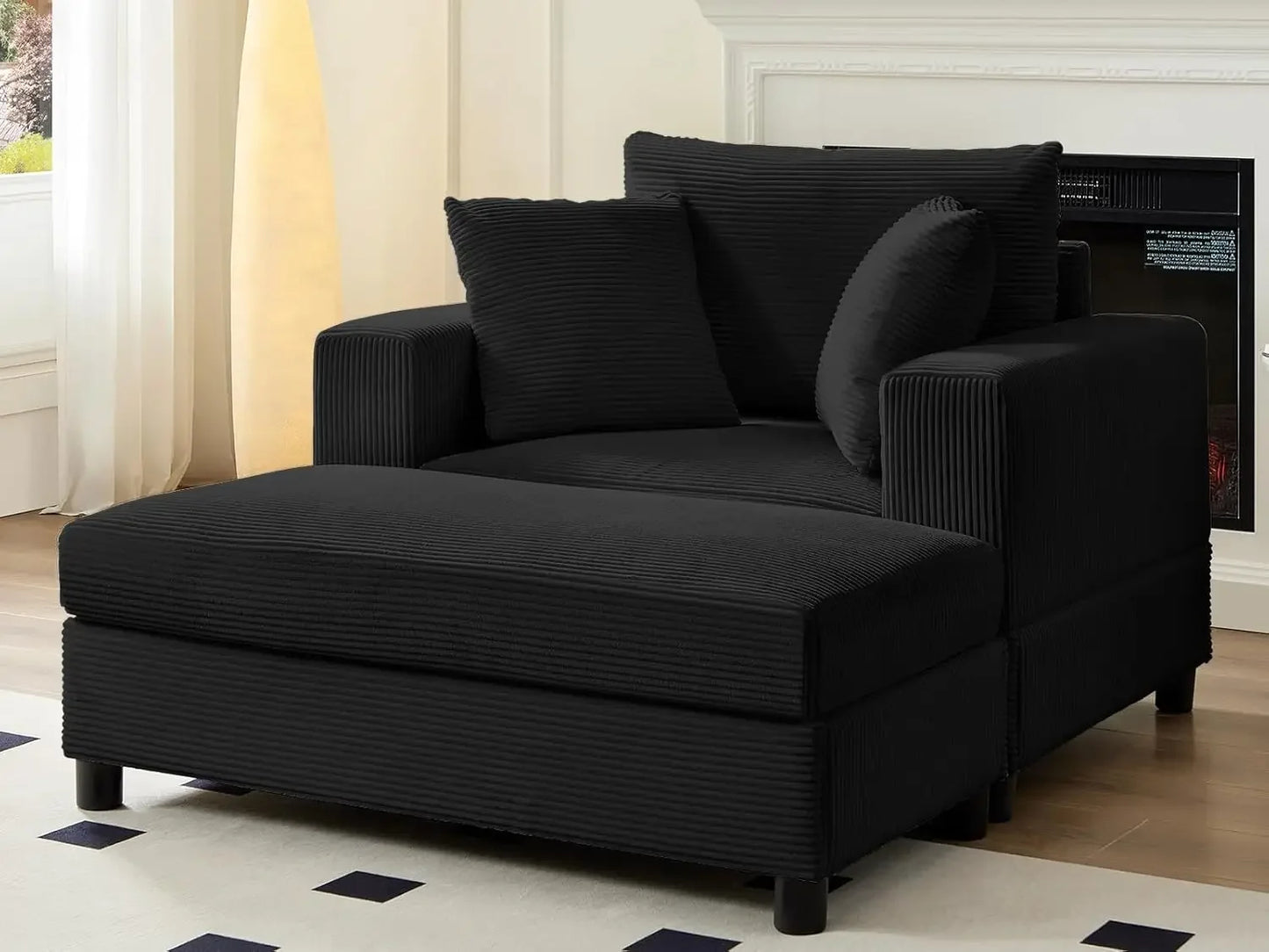 Corduroy Chaise Lounge With Ottoman And Pillows For Deep Seating Comfort Home Furniture