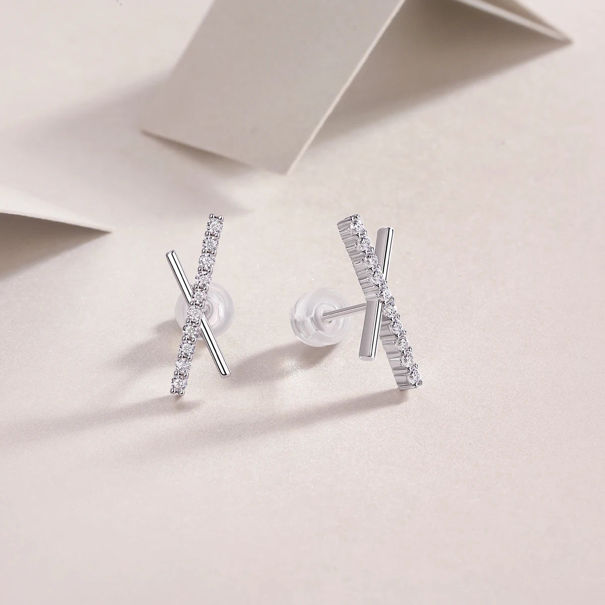 Moissanite Cross Bar Stud Earrings 925 Sterling Silver Gold Plated