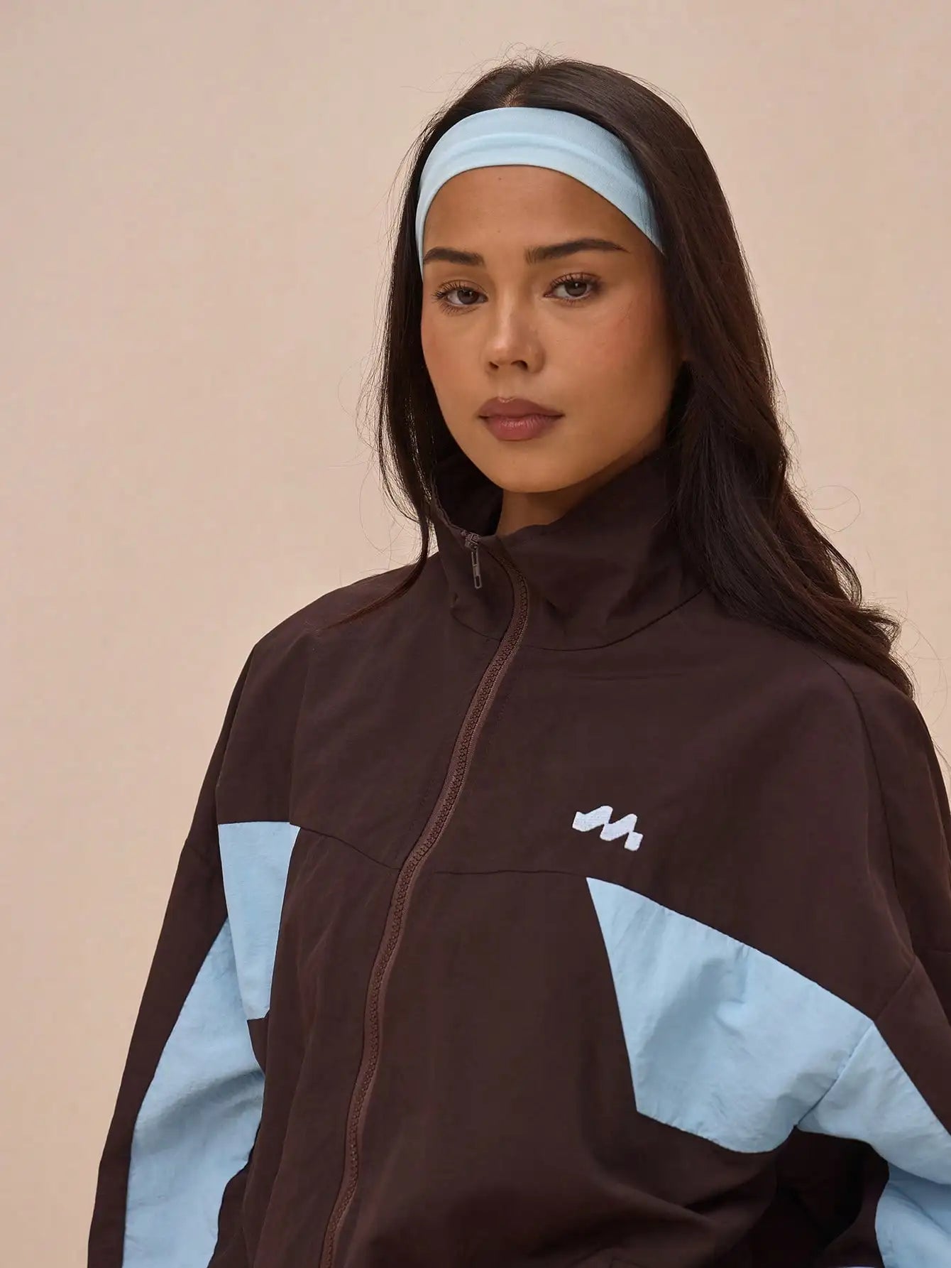 Oversized Nylon Track Jacket with Contrast Panels, Full Zip, Sporty Style for Spring Festival & Everyday Wear