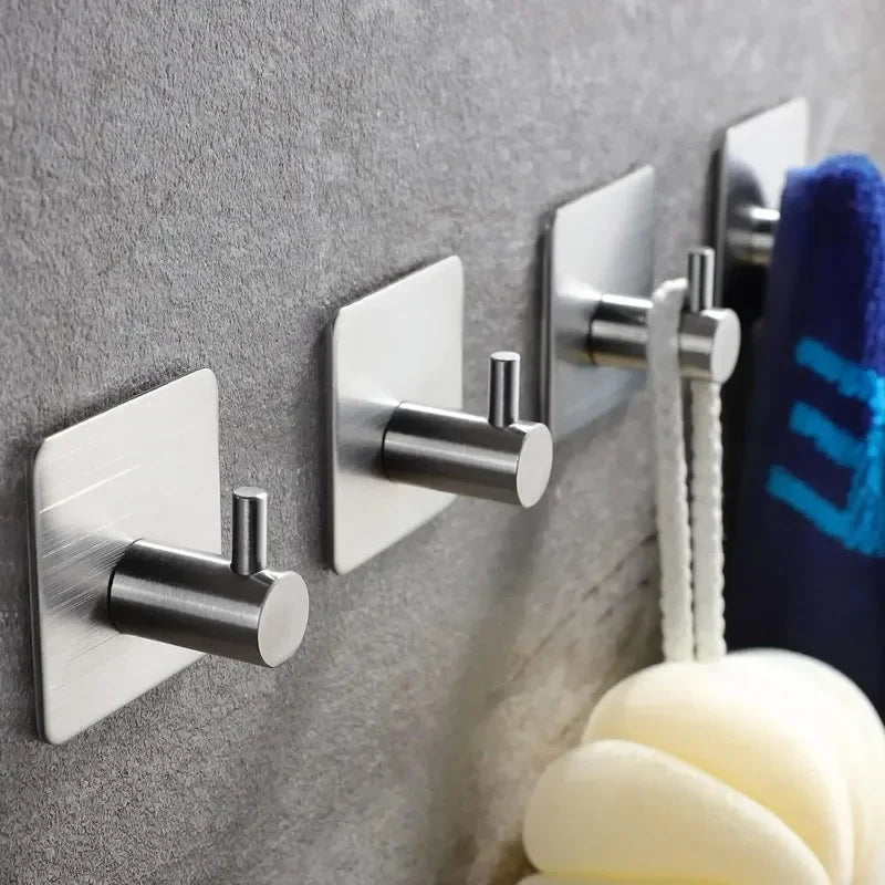 Adhesive Wall Hook Stainless Steel Coat Rack Hanger Bathroom Towel