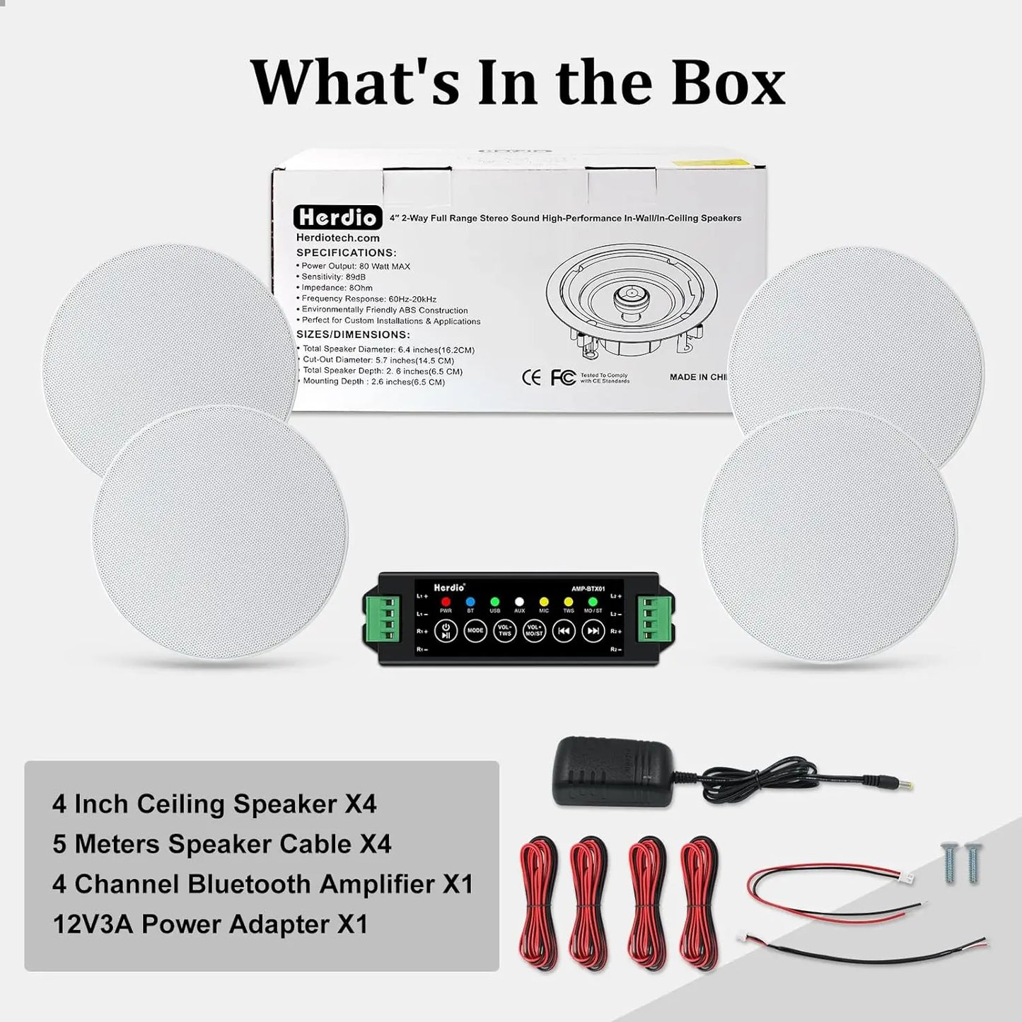 Herdio 4 Speaker Package 320W 2-Way Bluetooth Ceiling Speakers