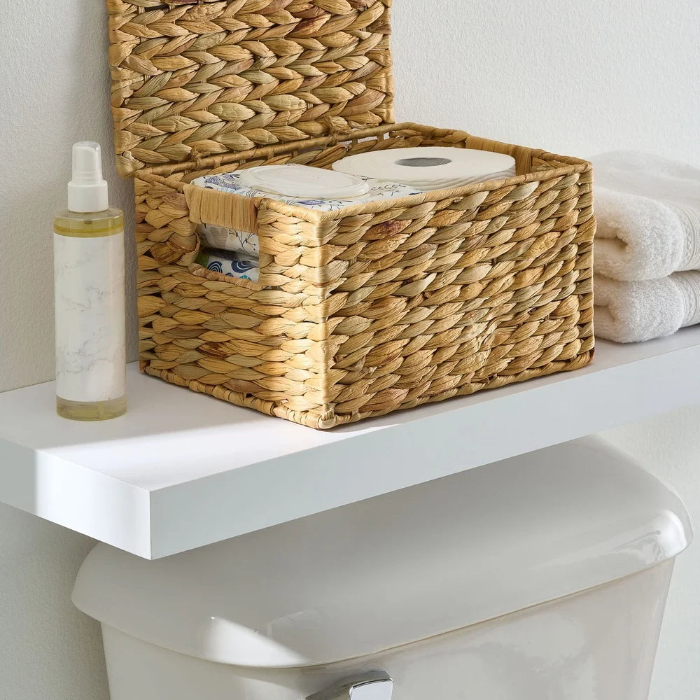 Hyacinth Basket With Lid Handmade Woven Storage Organizer For Home And Bathroom Decor