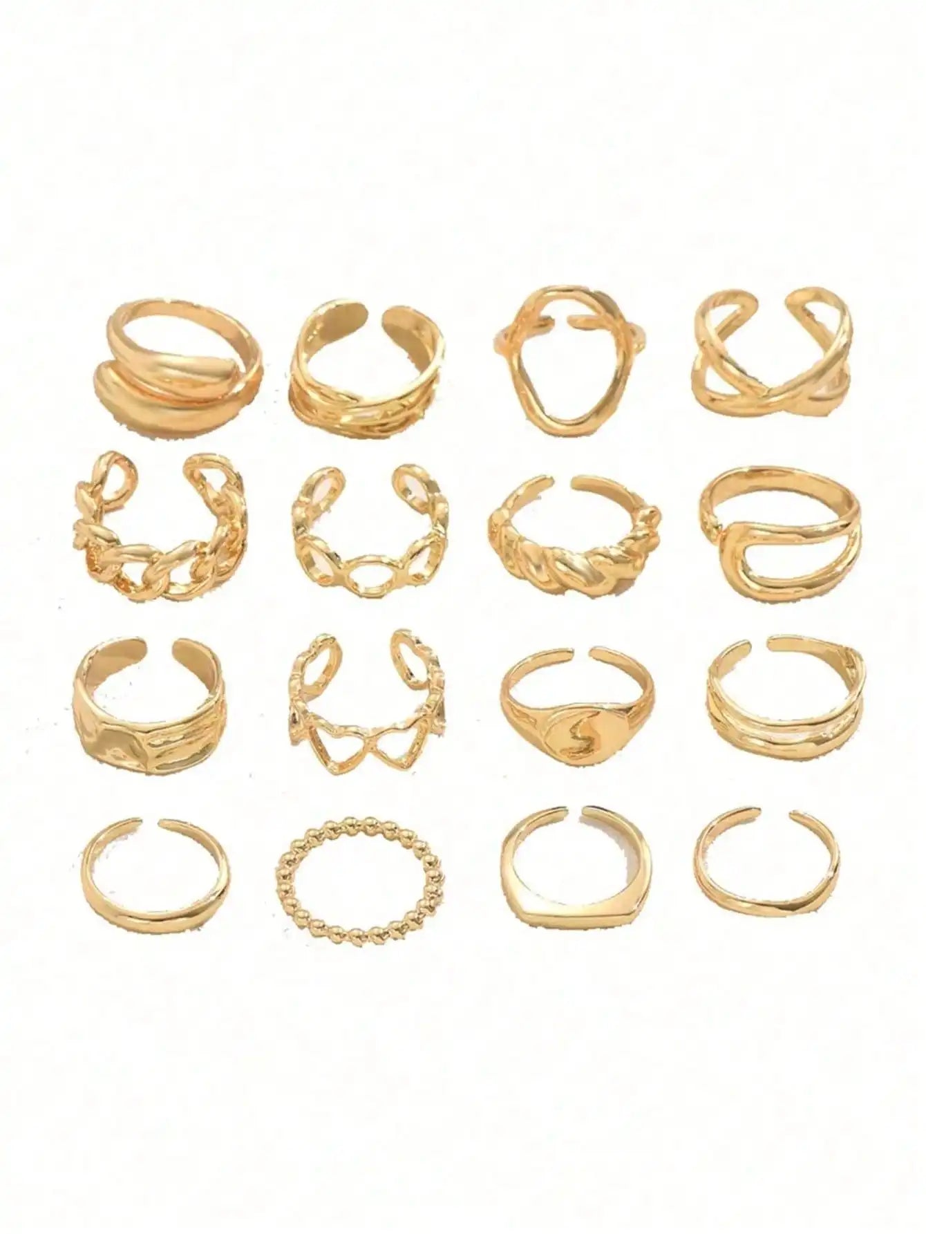 11pcs Gold Punk Rings Set, Vintage Geometric Fashion Jewelry for Daily & Party Wear, Non-Adjustable Open Design