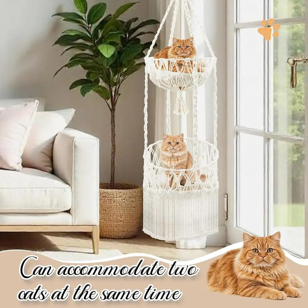 Double Deck Cat Hammock with Cushion Hanging Bed Swing Cat Tree Door Hanger or Playing Climbing Lounge