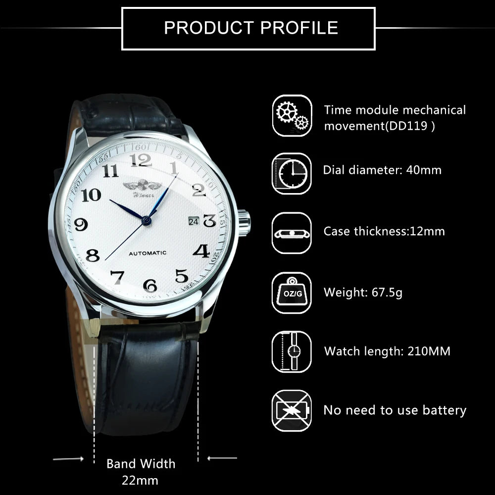 AOKULASIC Classic Business Automatic Mechanical Watch For Men Leather Strap