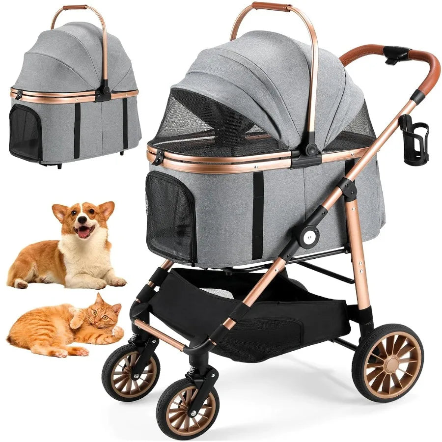 XMSJ Foldable Pet Stroller 3-In-1 Carrier For Small Dogs