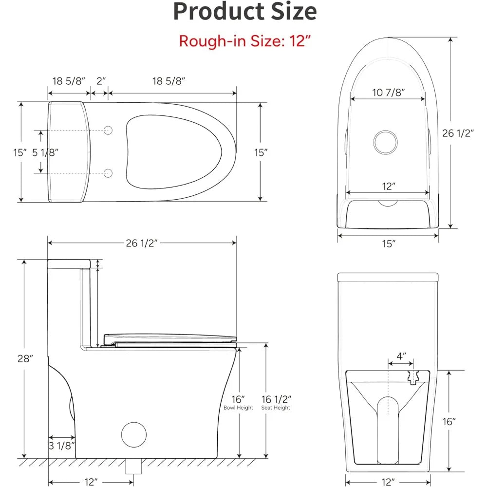 One Piece Elongated Toilet With Powerful Dual-Flush Cyclone Flushing 1.28 GPF Ceramic