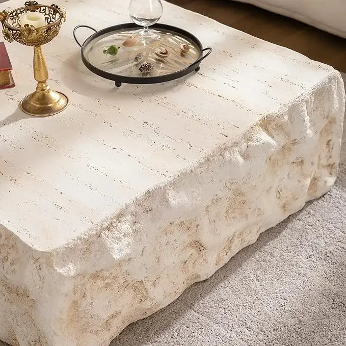 Travertine Patterned Square Coffee Table Modern Minimalist Living Room HiddenStorage