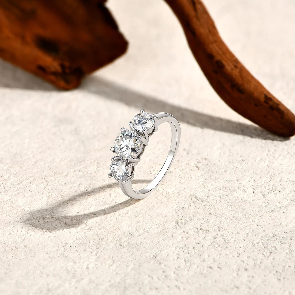 ATTAGEMSC Moissanite Rings Three Round Cut S925 Sterling Silver