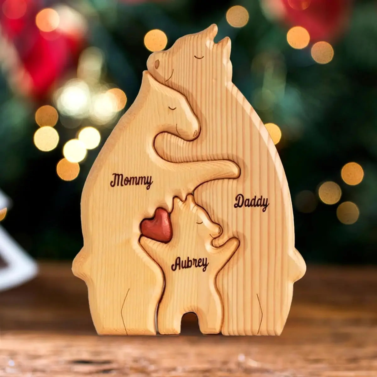 NONED Personalized Bear Family Wooden Puzzle With Free Engraving