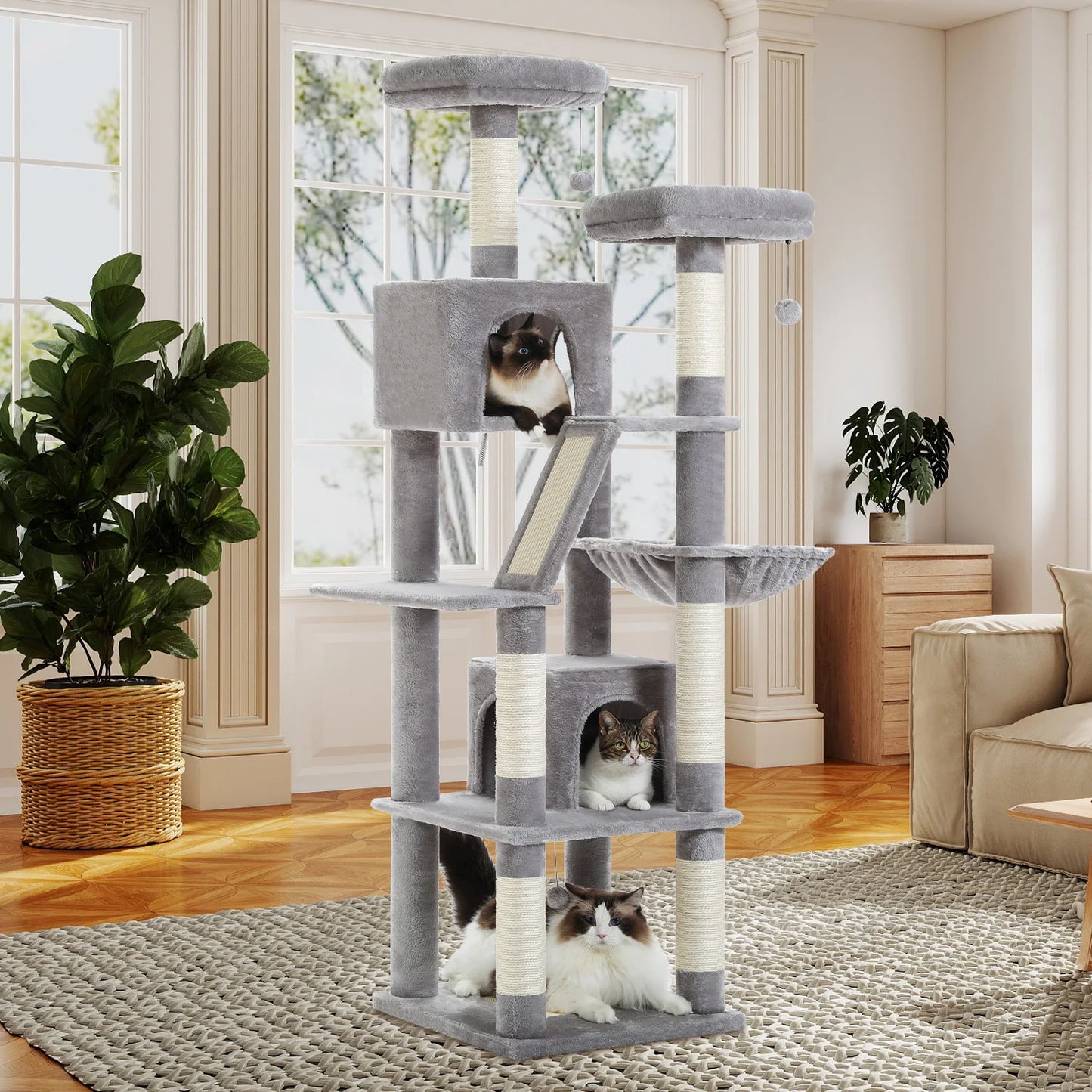 PEQULTICN Multi Level Cat Tree With Scratching Posts And Condo