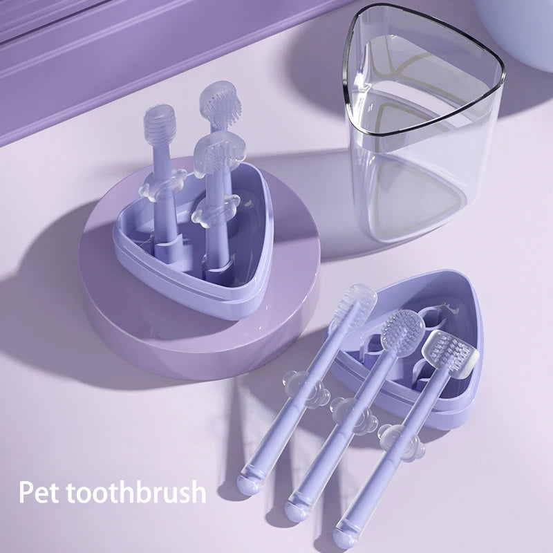 YTYIN Pet Toothbrush Set 3pcs Silica Gel For Dogs Cats