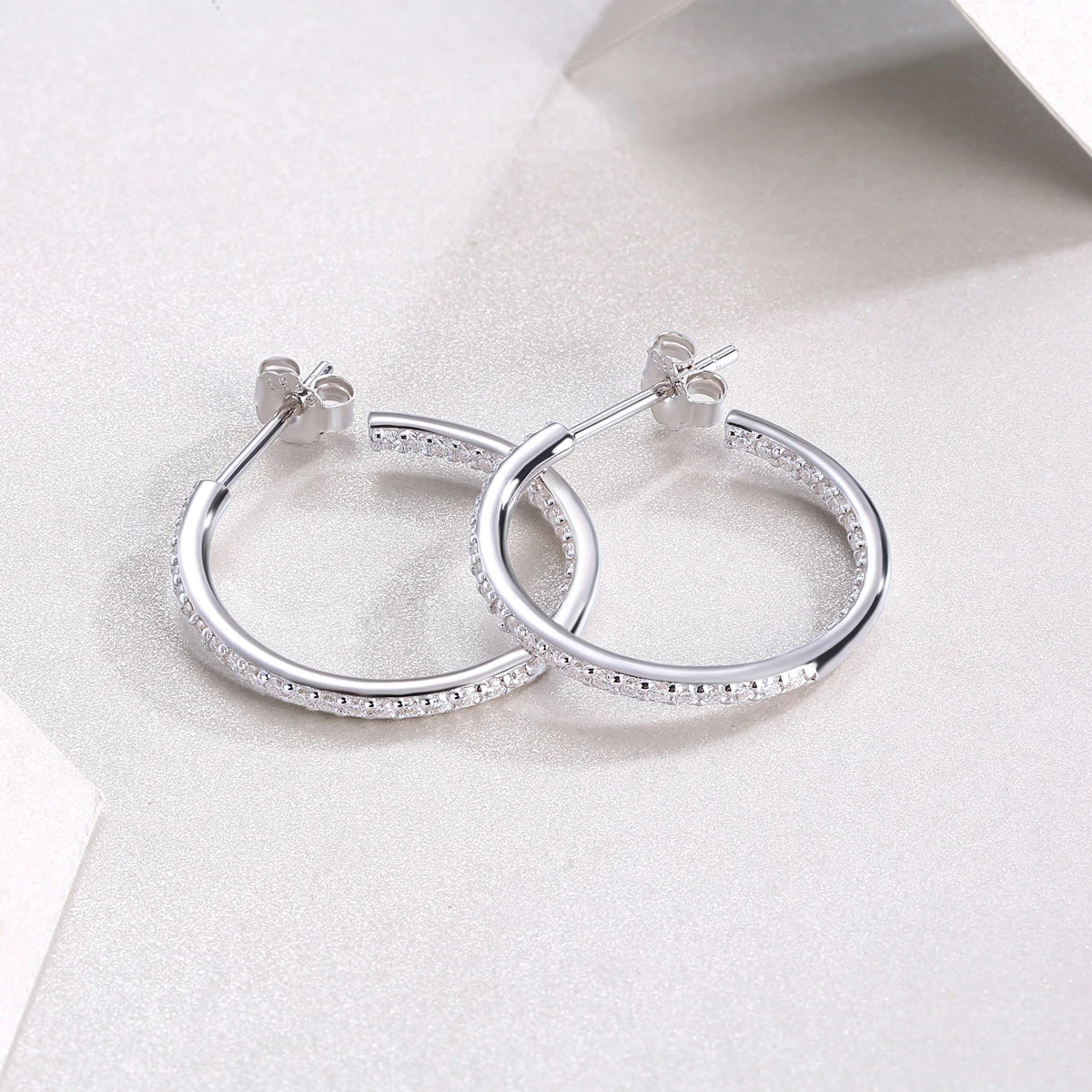 Jiuzuan Moissanite Hoop Earrings 925 Sterling Silver Gold Plated GRA Certificate